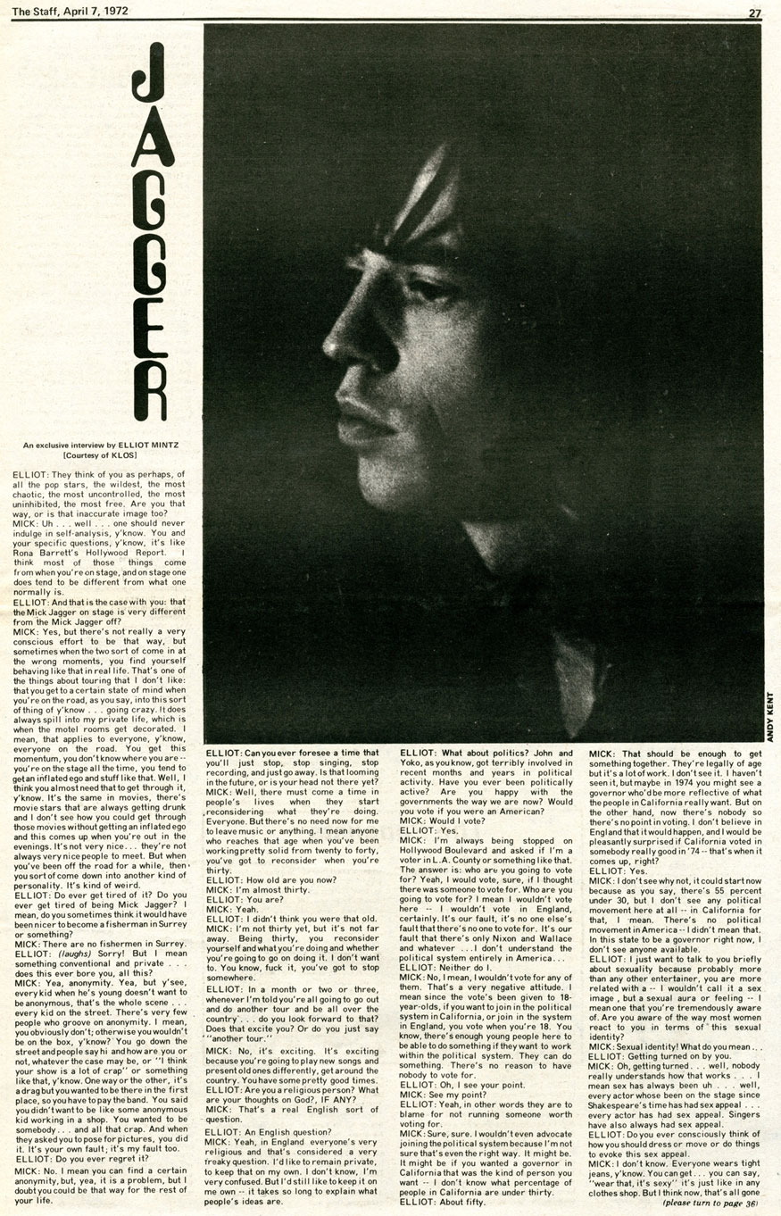 Mick Jagger interviewed by Elliot Mintz