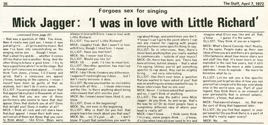 Mick Jagger, Rolling Stones, The Staff underground newspaper